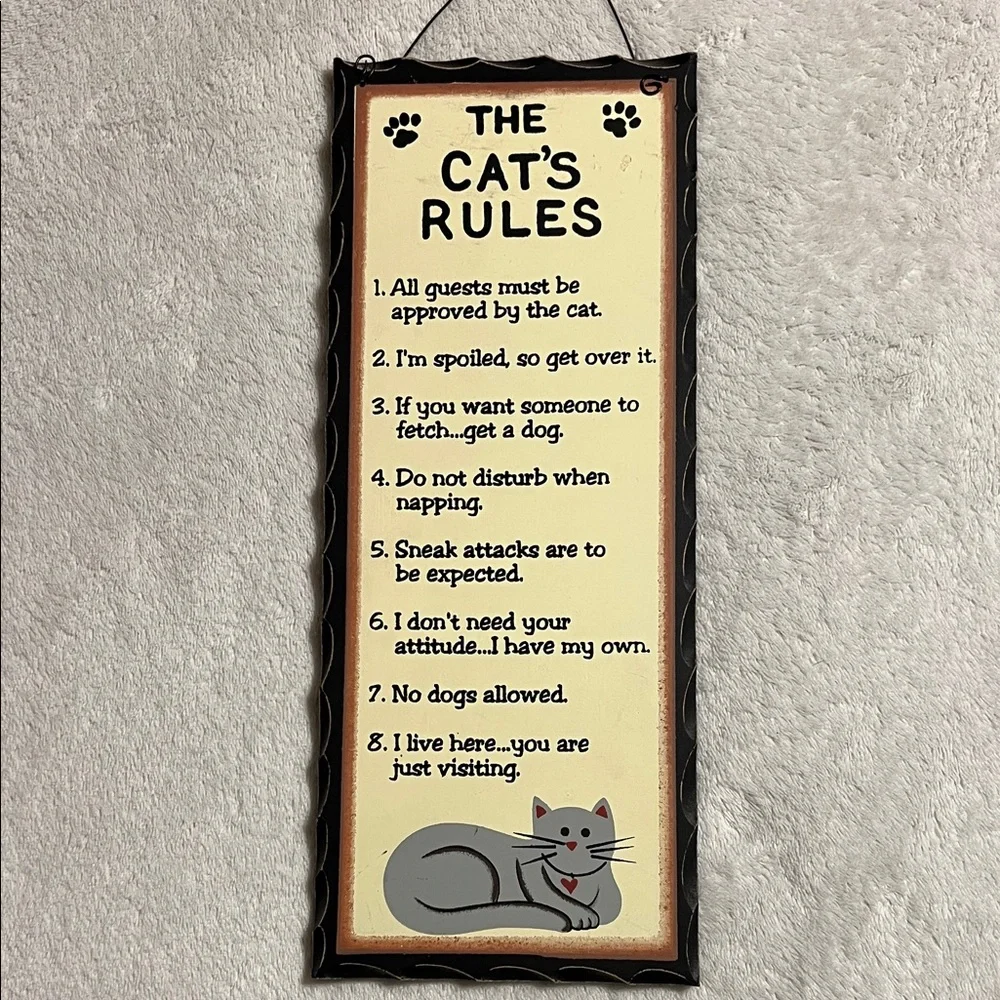 Humorous Cat's Rules Wall Sign - Black and Cream